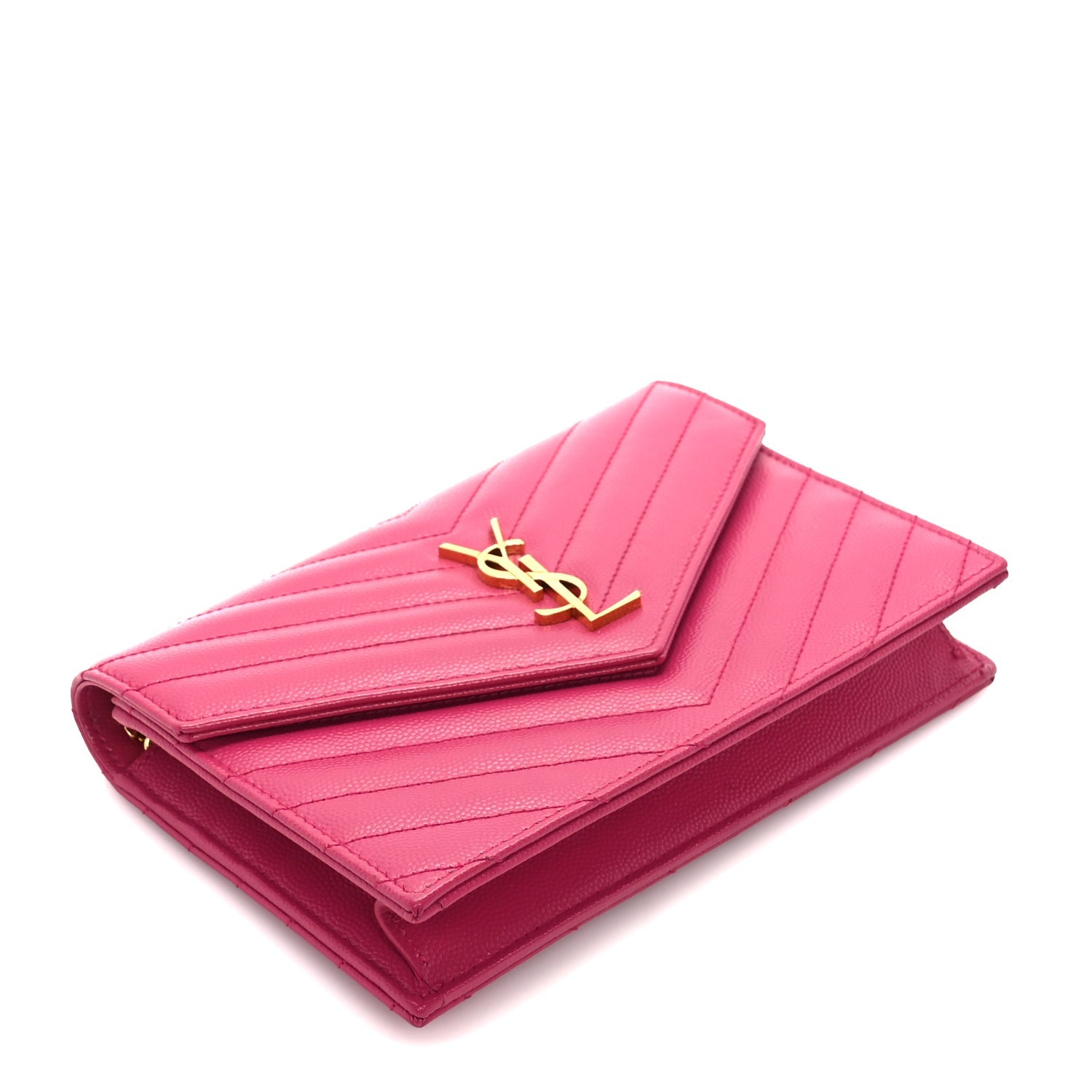 Saint Laurent Grain De Poudre Matelasse Chevron Monogram Envelope Chain Wallet Fresh Fuchsia 7 of 8