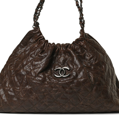 Chanel Distressed Glazed Caviar Quilted Medium Elastic Tote Brown 8 of 13