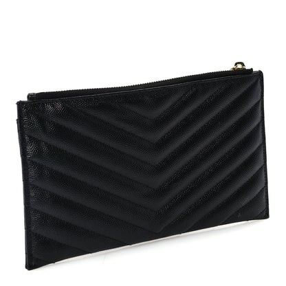 Saint Laurent Grain De Poudre Chevron Monogram Bill Pouch Black 3 of 7
