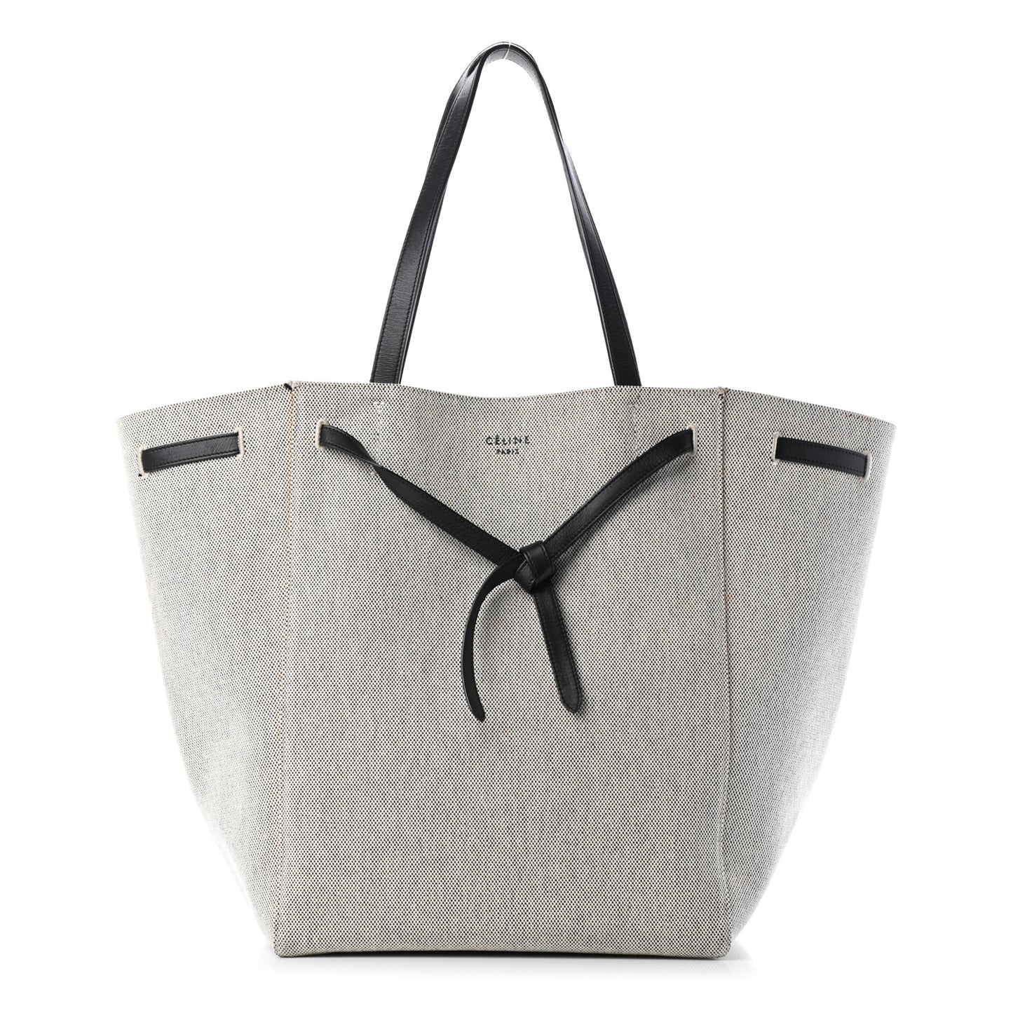 Textured Canvas Small Belt Cabas Phantom Black White