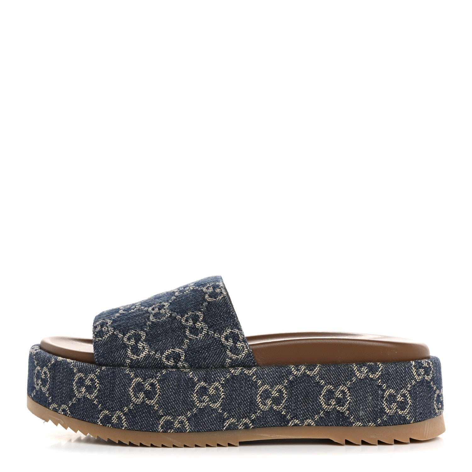 Gucci New Denim GG Monogram Angelina Platform 55mm Slide Sandals 36.5 Blue Tea 1 of 7