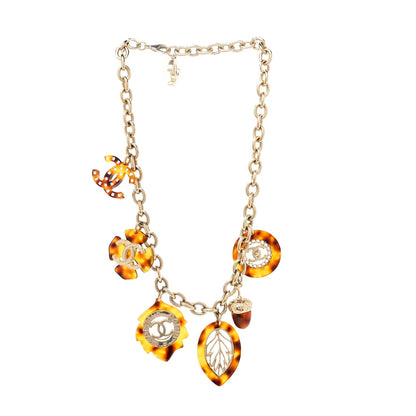 Chanel Resin Chain Logo Acorn Charm Necklace Tortoise  Gold 1 of 4