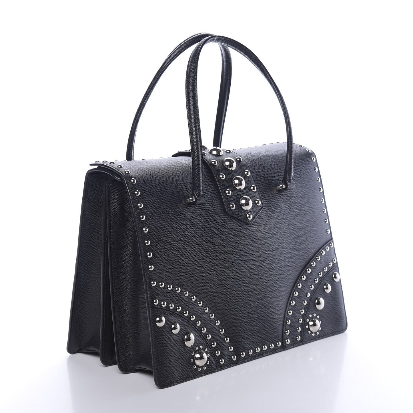 Saffiano Studded Double Zip Tote Black