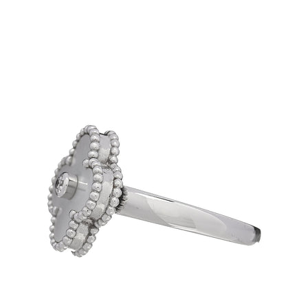 Van Cleef & Arpels 18K White Gold Diamond Mother of Pearl Vintage Alhambra Ring 54 6.75 2 of 5