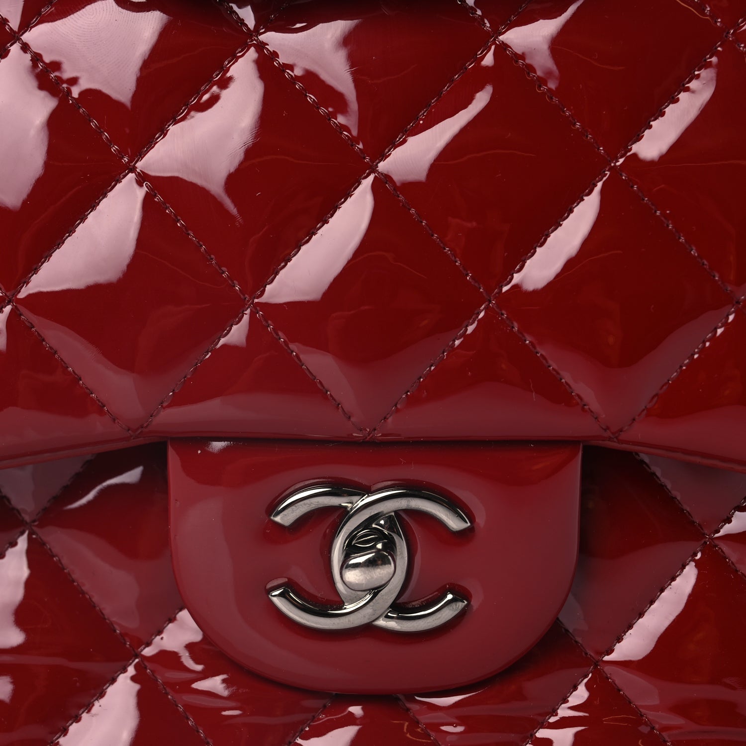 Chanel Patent Quilted Jumbo Double Flap Dark Red 7 of 9