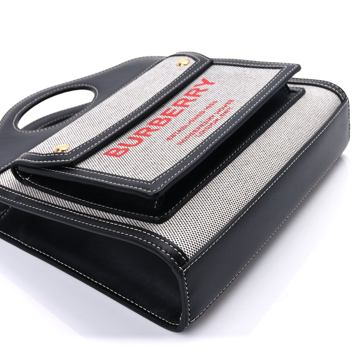 Smooth Calfskin Canvas Two Tone Mini Pocket Bag  Natural Black