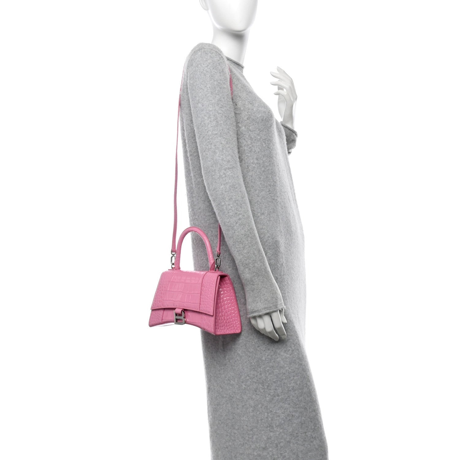 Balenciaga Shiny Calfskin Crocodile Embossed Small Hourglass Top Handle Bag Baby Pink 3 of 7