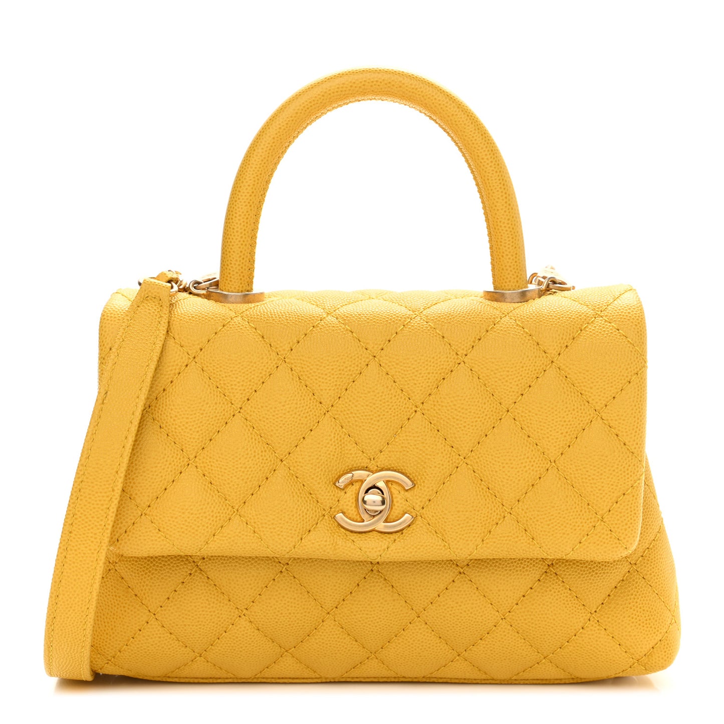 Caviar Quilted Mini Coco Handle Flap Yellow