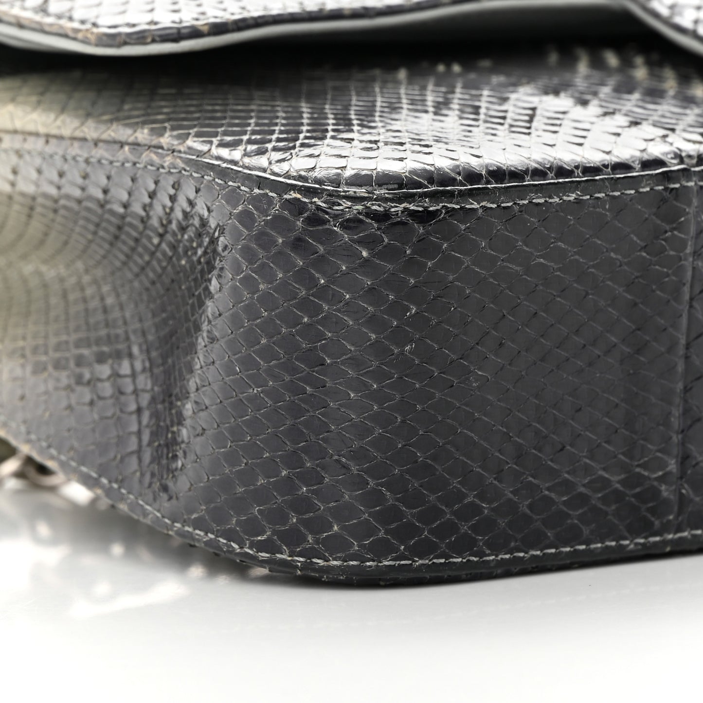 Metallic Snakeskin Medium Double Flap Light Blue