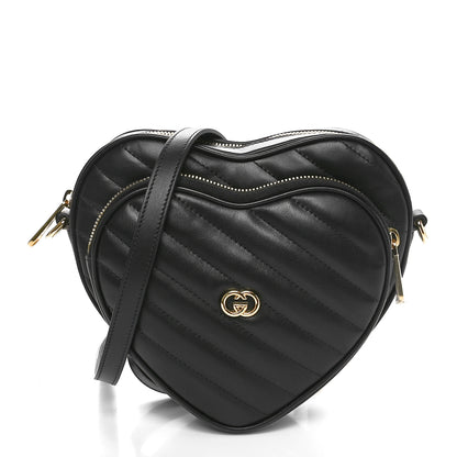 Gucci Calfskin Matelasse Diagonal Mini Interlocking G Heart Shoulder Bag Black 1 of 11