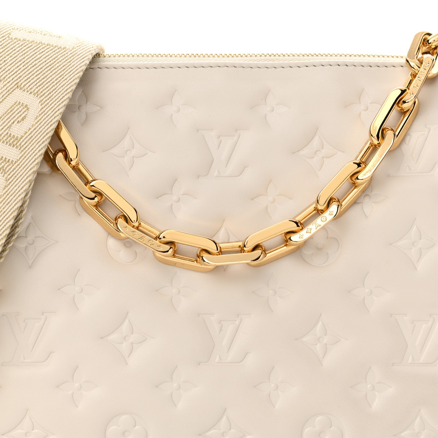 Louis Vuitton Lambskin Embossed Monogram Coussin PM Beige Cream 7 of 11