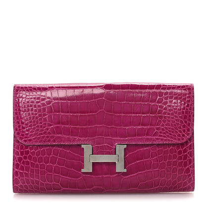Hermes Shiny Alligator Constance Long Wallet Rose Scheherazade 1 of 8