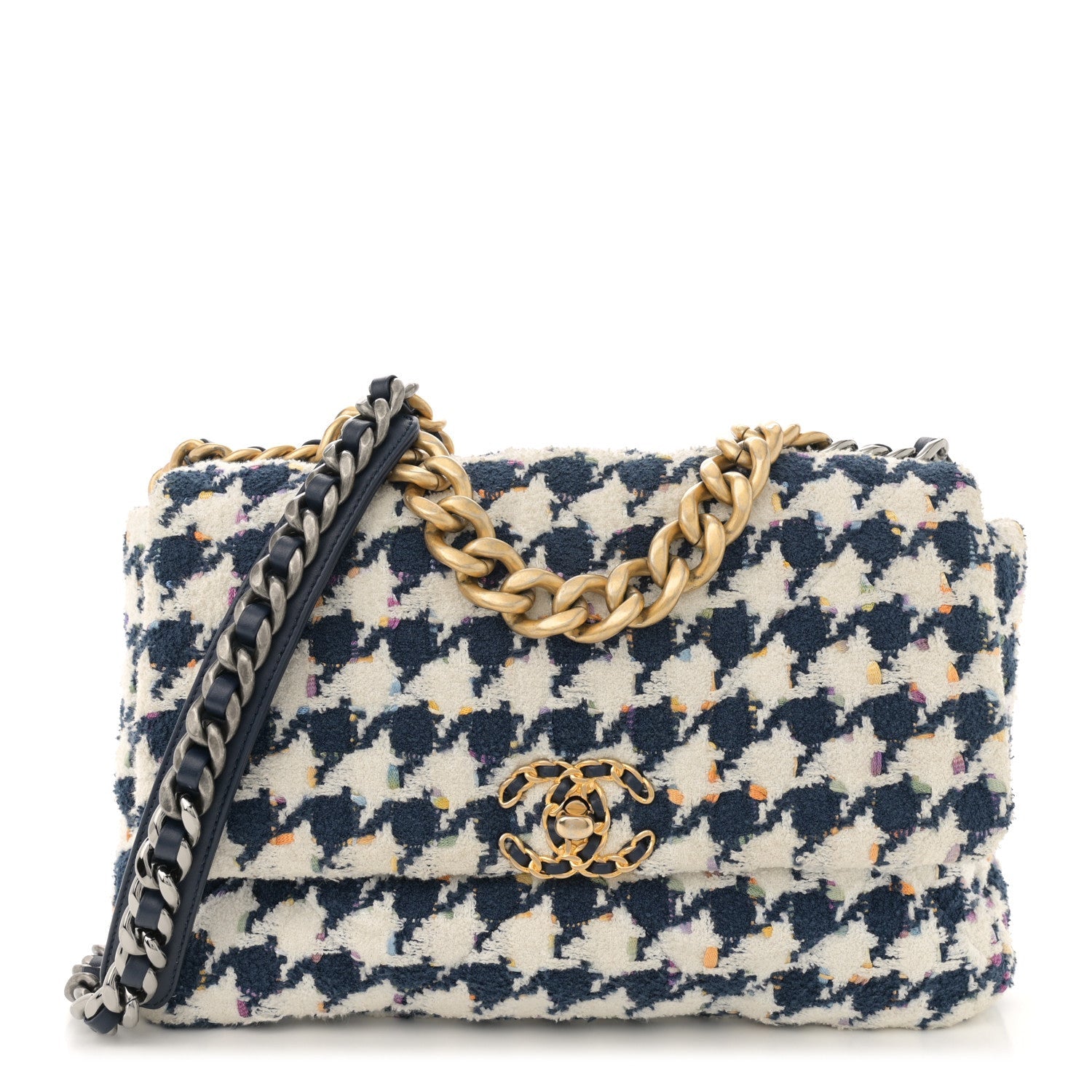 Chanel Tweed Quilted Medium 19 Flap Ecru Navy Blue Multicolor 1 of 1