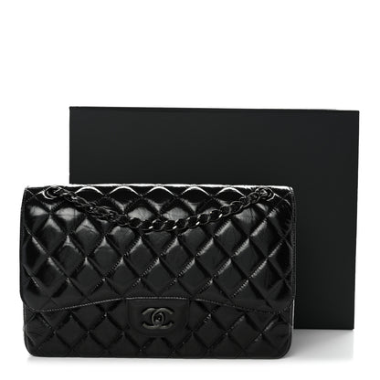 Chanel Shiny Distressed Calfskin Quilted Jumbo Double Flap So Black 12 of 12