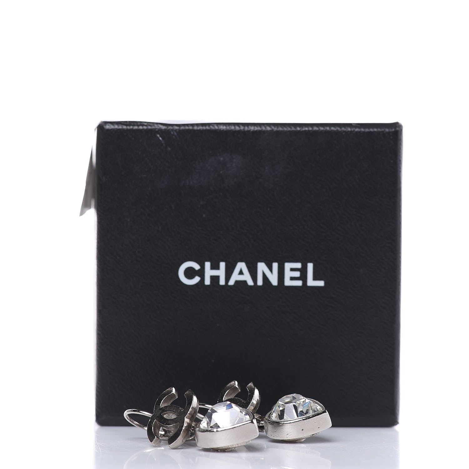 Chanel Crystal Heart CC Drop Earrings Silver 5 of 6