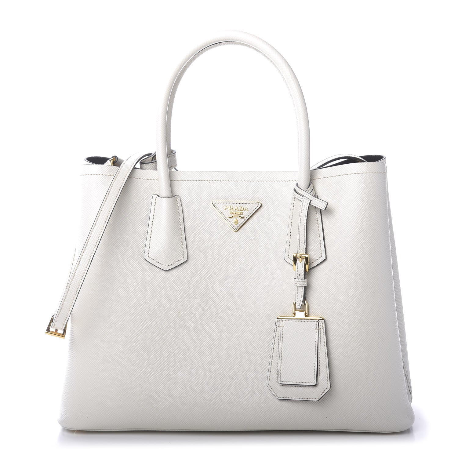 Prada Saffiano Cuir Medium Double Bag Talco Black 1 of 9