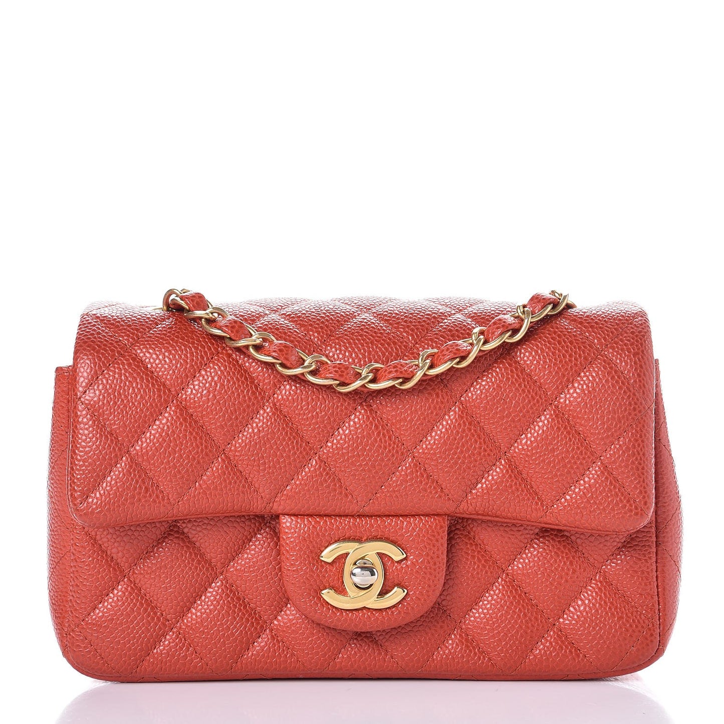 Pearly Caviar Quilted Mini Rectangular Flap Orange