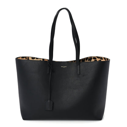 Saint Laurent Calfskin Large Leopard Print Shopping Tote Black 1 of 9