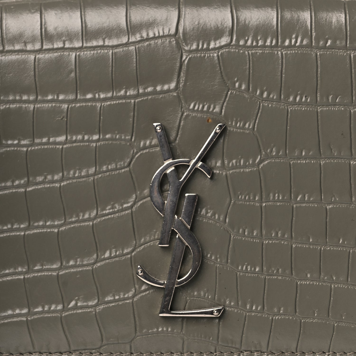 Saint Laurent Calfskin Crocodile Embossed Medium Monogram Sunset Fog 6 of 8
