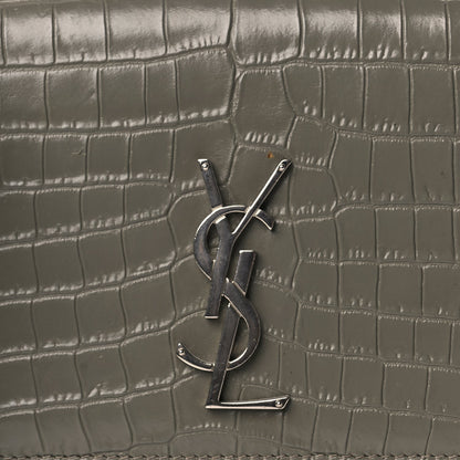 Saint Laurent Calfskin Crocodile Embossed Medium Monogram Sunset Fog 6 of 8