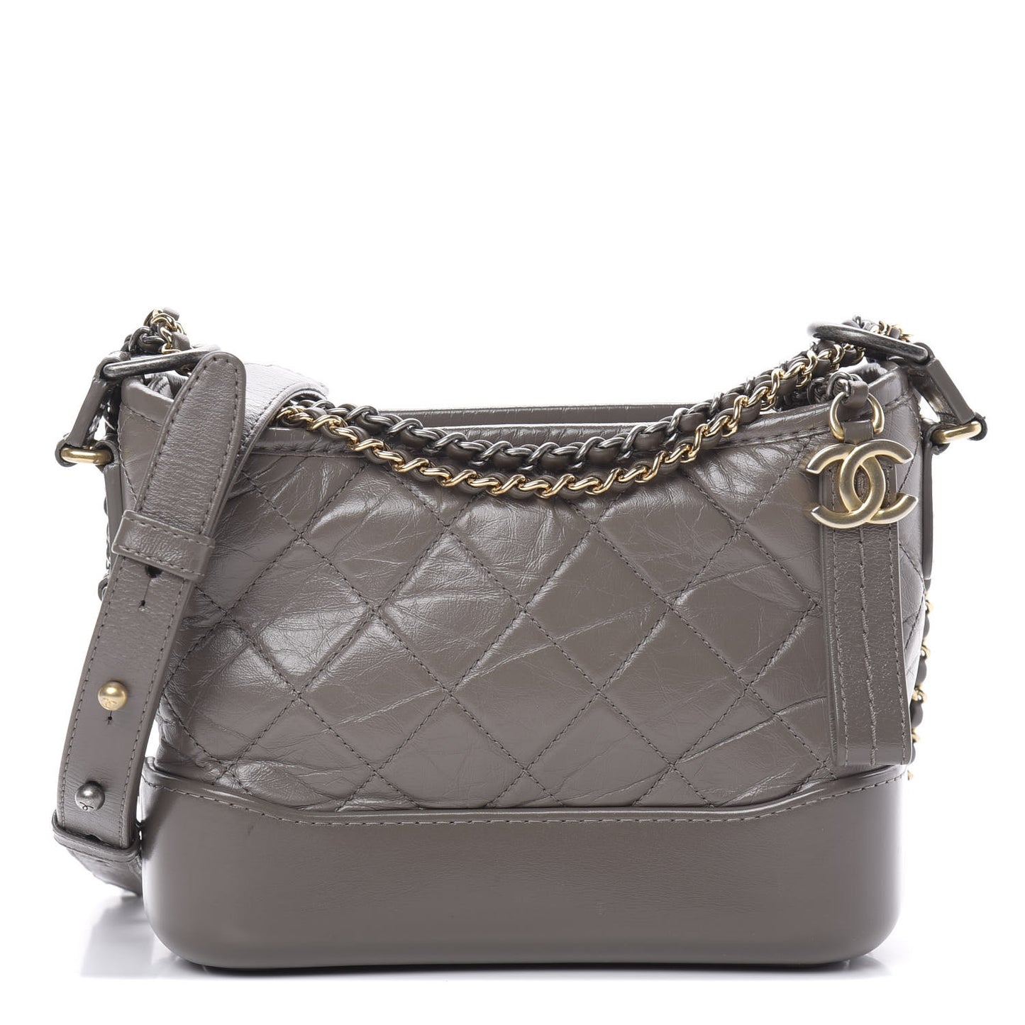Aged Calfskin Quilted Small Gabrielle Hobo Grey
