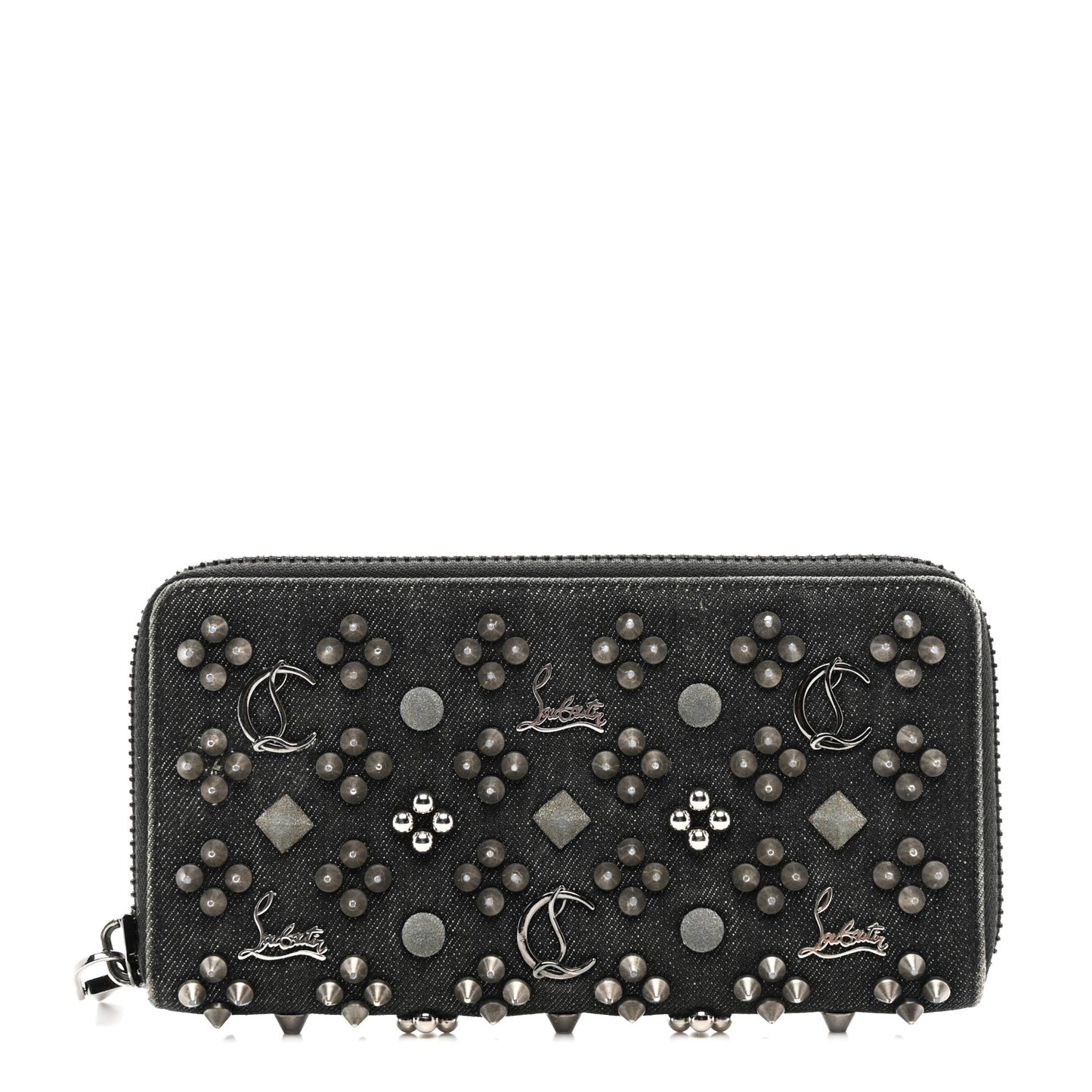 Denim Panettone Spiked Zip Around Wallet Black