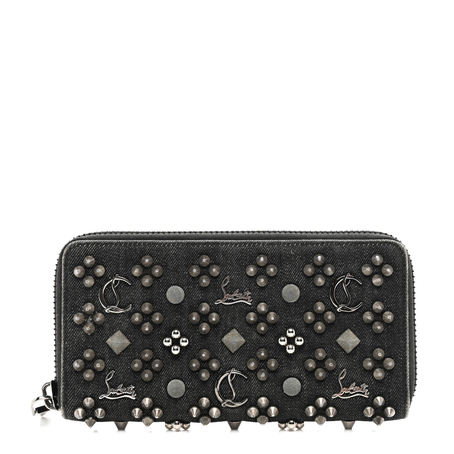 Christian Louboutin Denim Panettone Spiked Zip Around Wallet Black 1 of 6