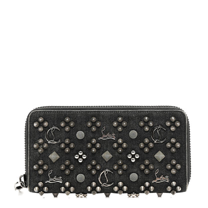 Christian Louboutin Denim Panettone Spiked Zip Around Wallet Black 1 of 6