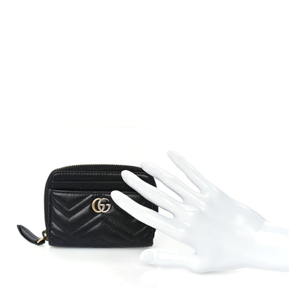 Gucci Calfskin Matelasse GG Marmont Zip Around Card Case Black 2 of 7