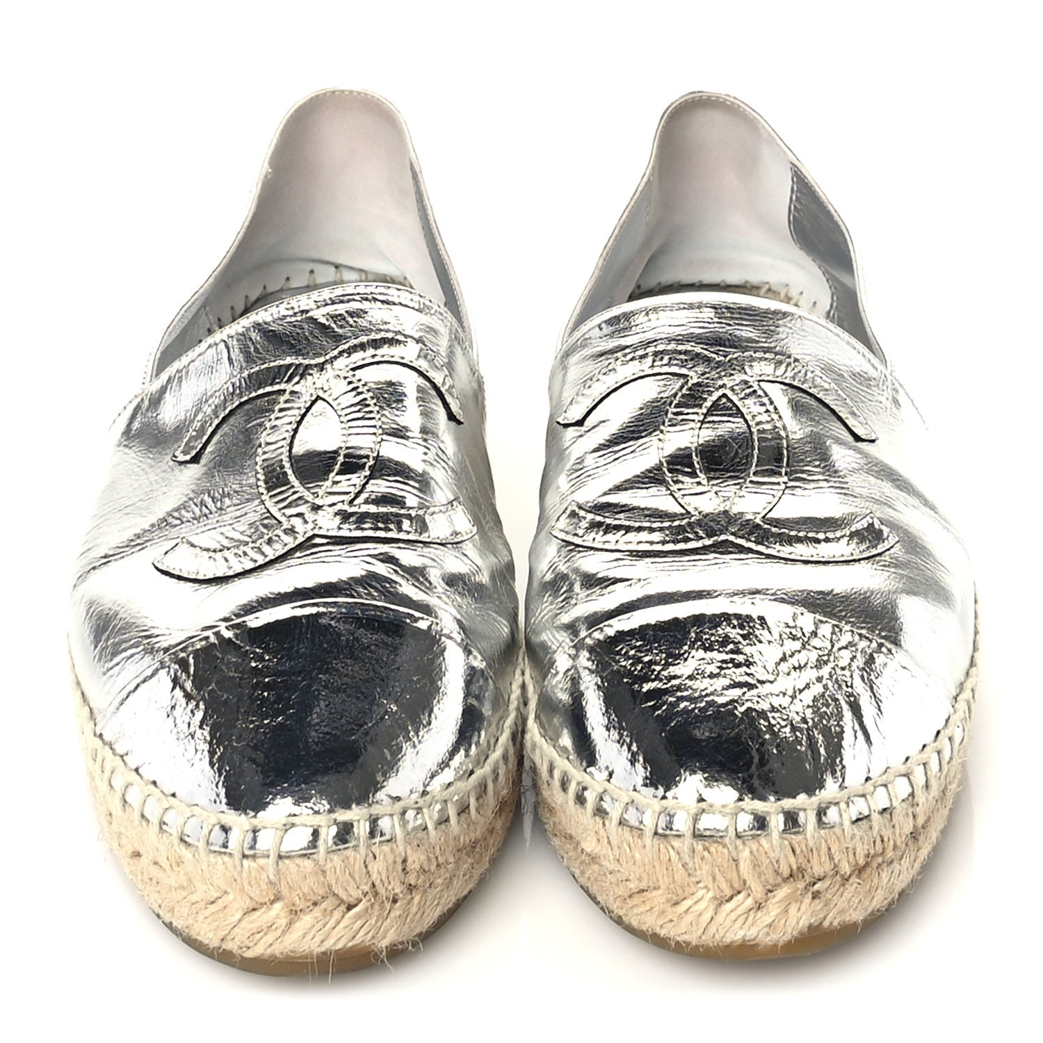 Chanel Laminated Goatskin CC Espadrilles 41  Silver 3 of 7