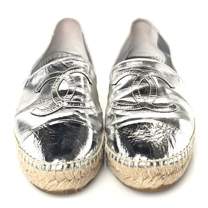 Chanel Laminated Goatskin CC Espadrilles 41  Silver 3 of 7