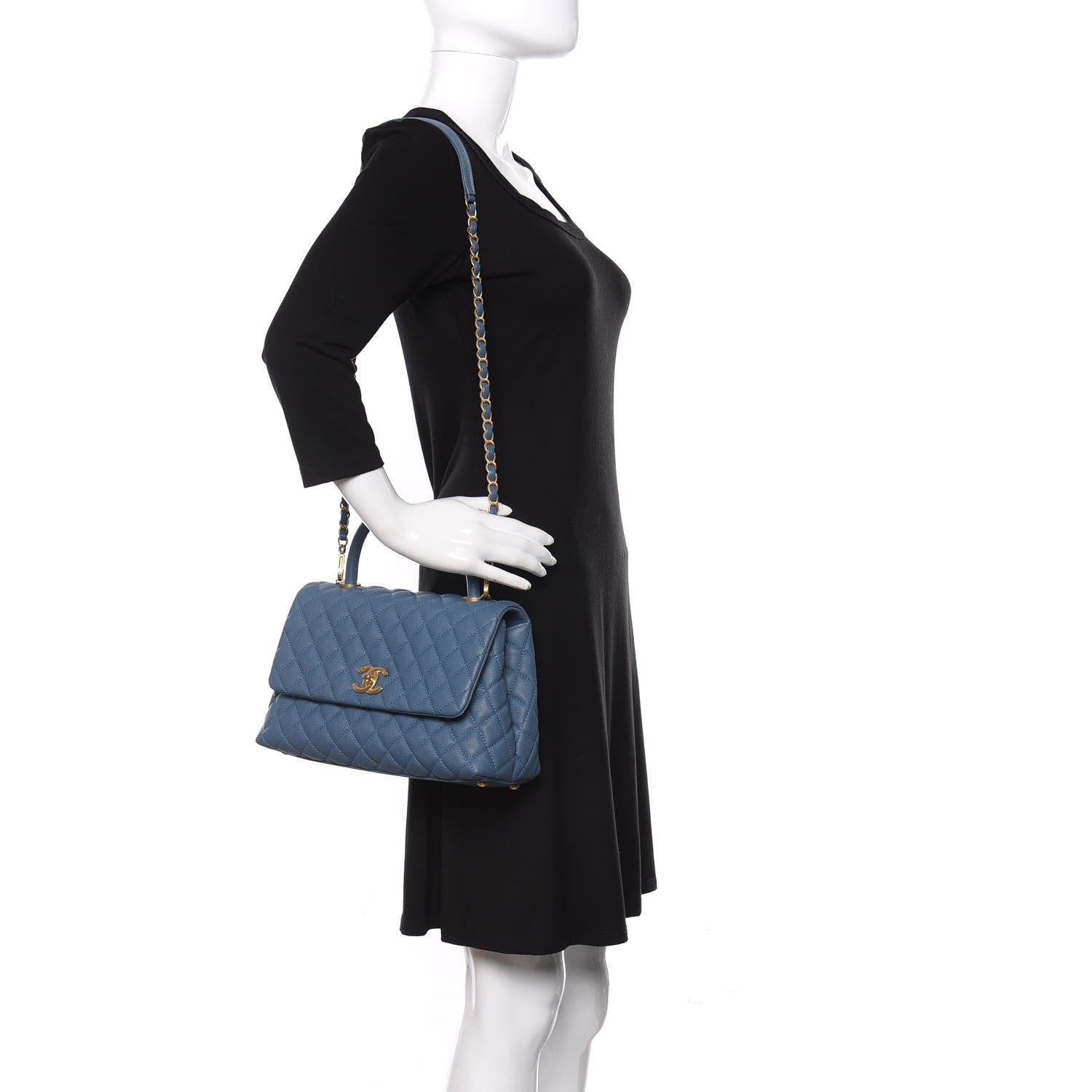 Chanel Caviar Quilted Small Coco Handle Flap Blue 2 of 10