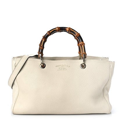 Gucci Pebbled Calfskin Medium Bamboo Shopper Tote Off White 1 of 13