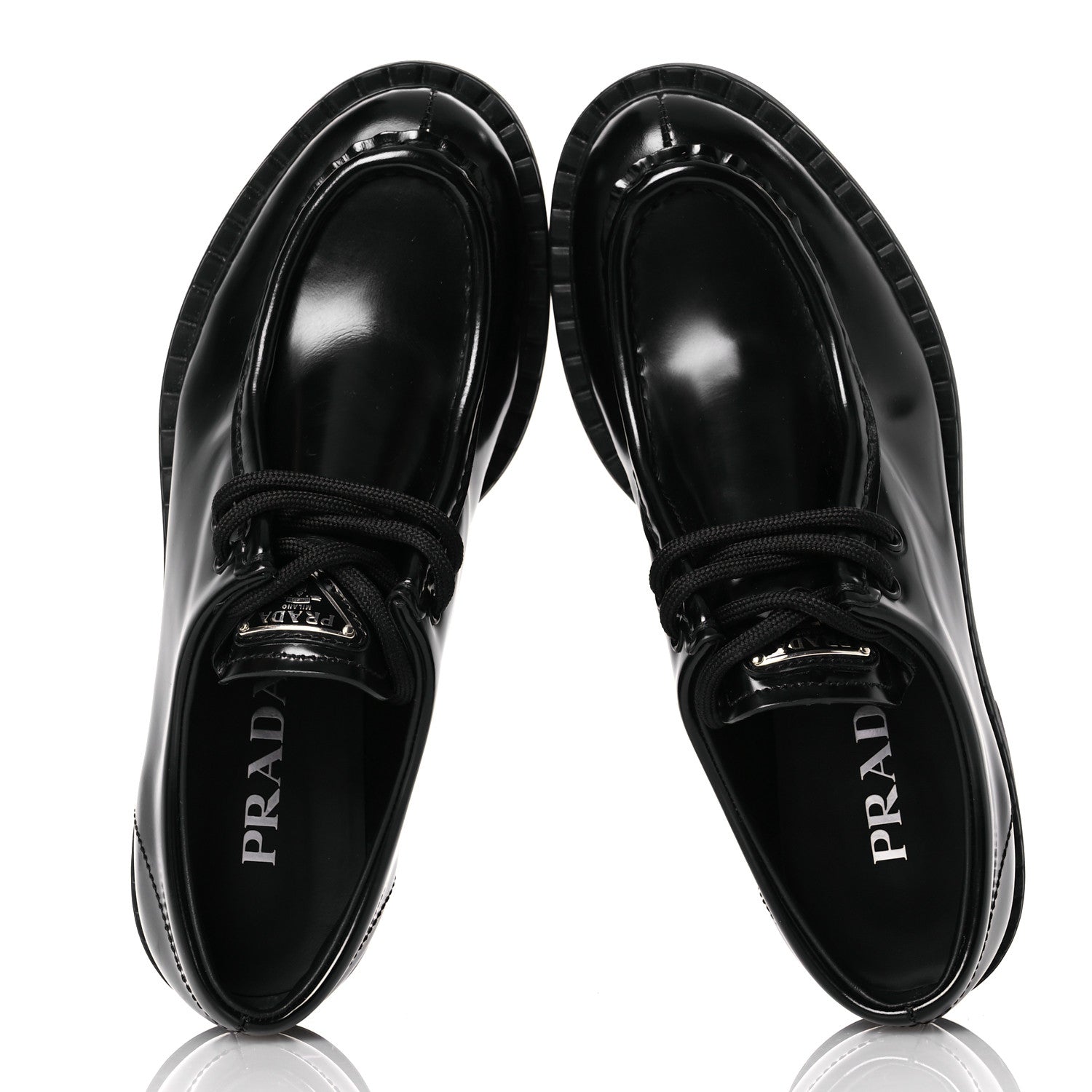 Prada Spazzolato Chocolate Lace Up Loafers 37 Black 2 of 11