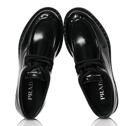 Prada Spazzolato Chocolate Lace Up Loafers 37 Black 2 of 11