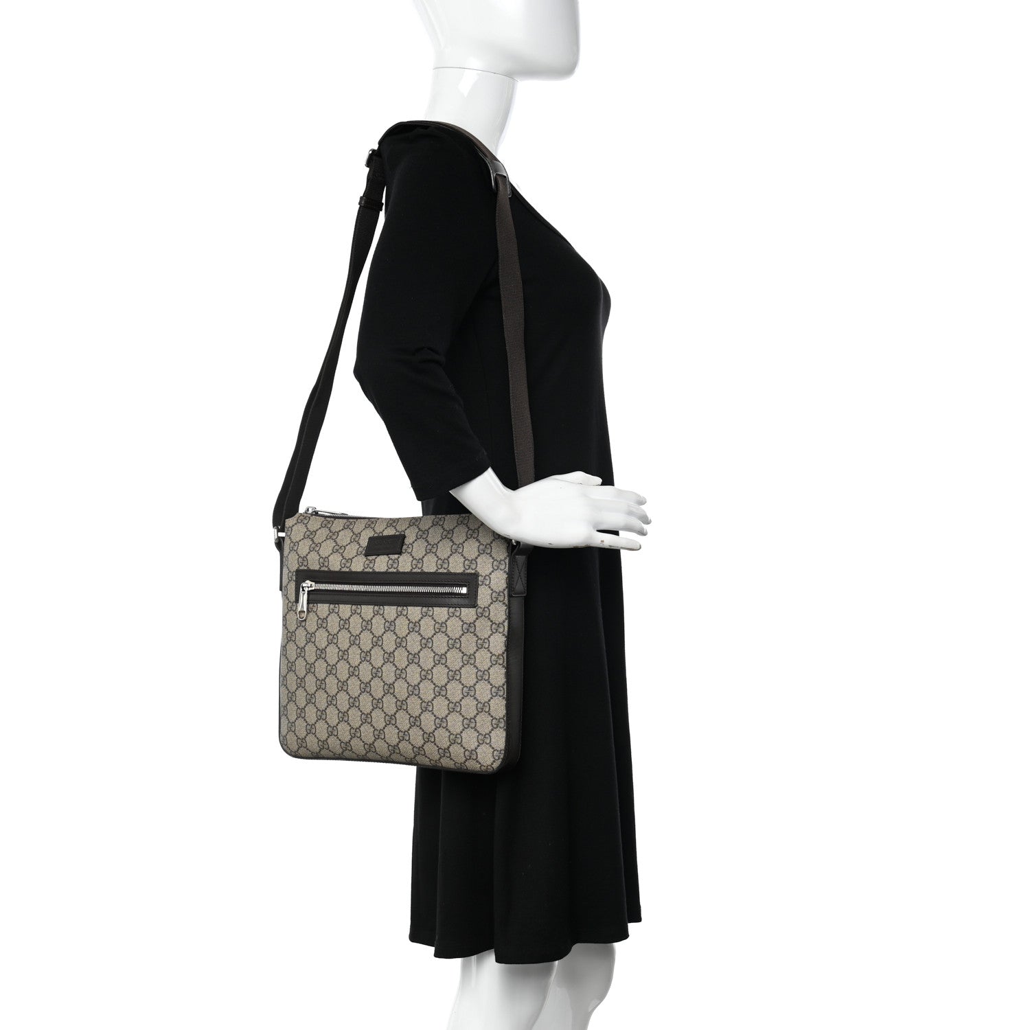 Gucci GG Supreme Monogram Medium Flat Messenger Bag Beige Brown 2 of 14