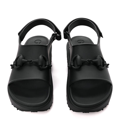 Gucci Soft Rubber Mens Horsebit Platform Slingback Sandals 9 Black 2 of 7
