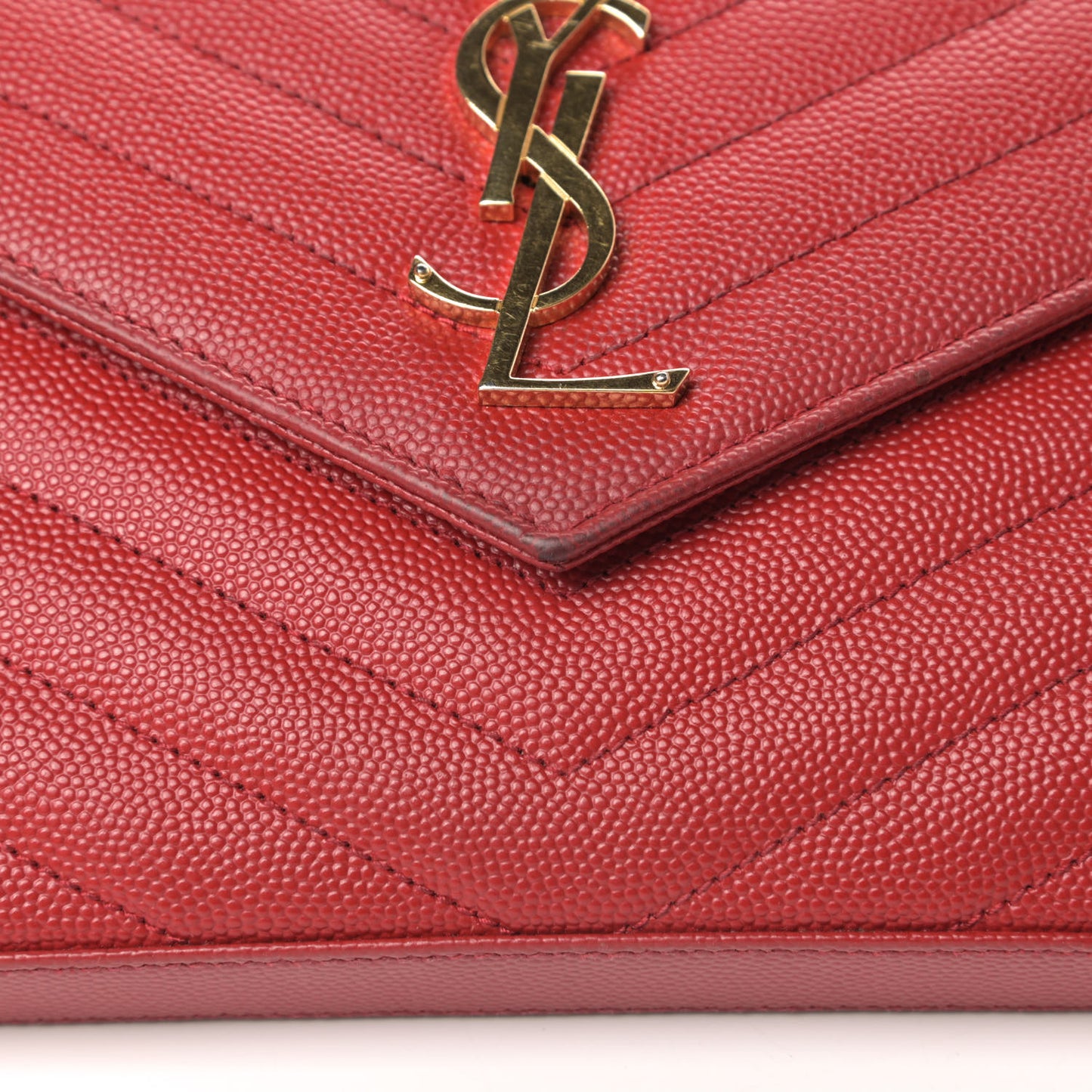 Grain De Poudre Matelasse Chevron Monogram Chain Wallet New Red