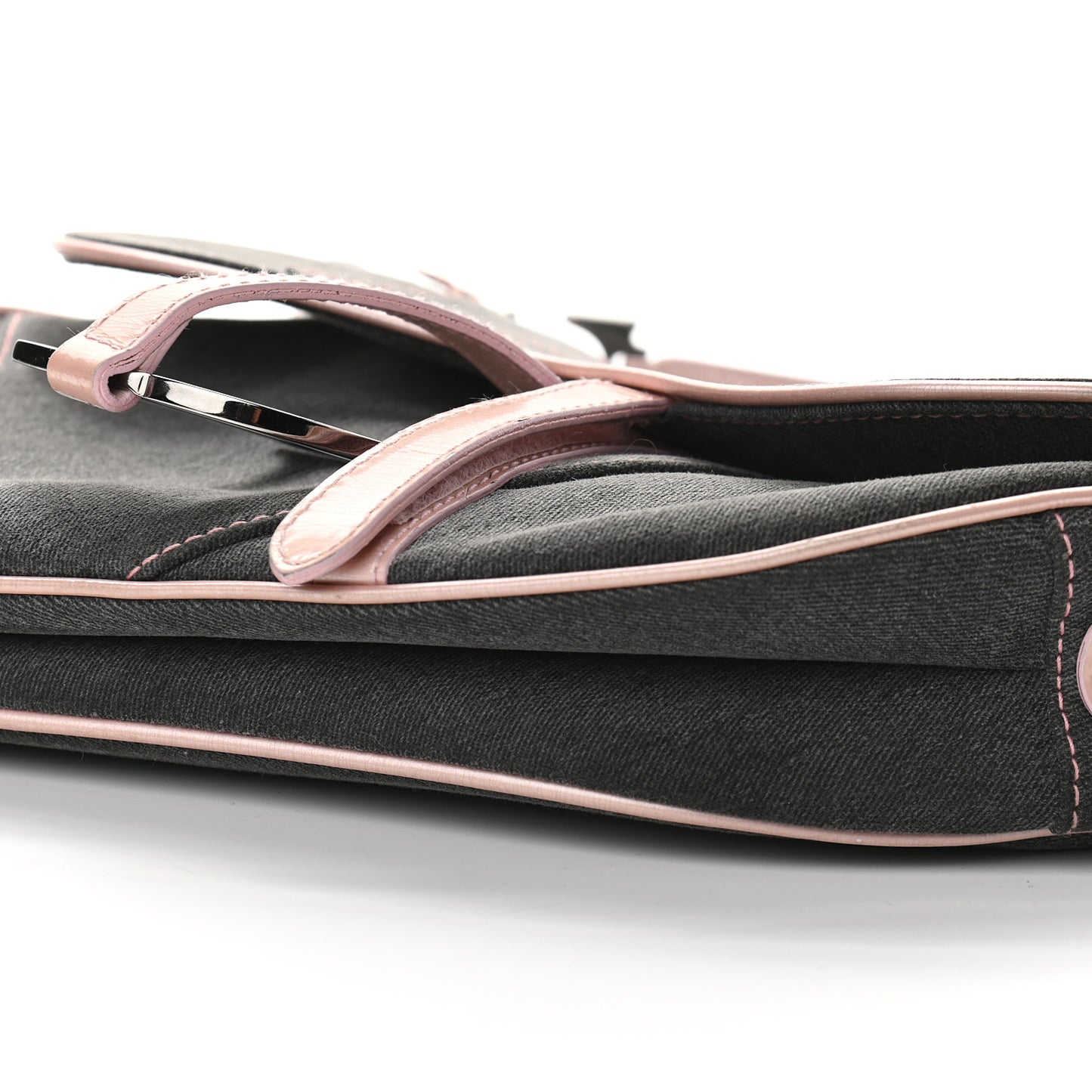 Patent Denim Jeans Saddle Bag Grey Pink