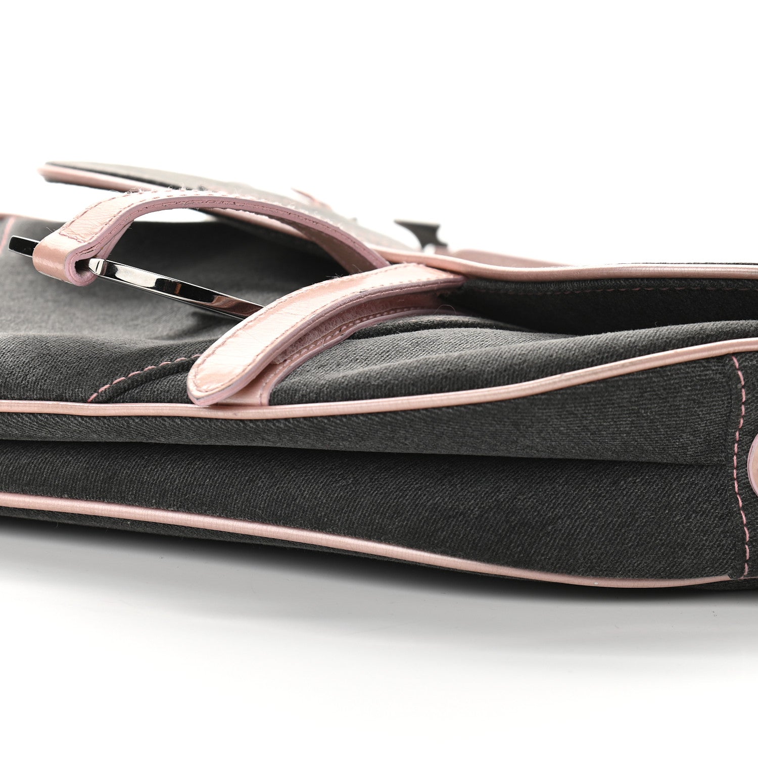 Christian Dior Patent Denim Jeans Saddle Bag Grey Pink 9 of 13