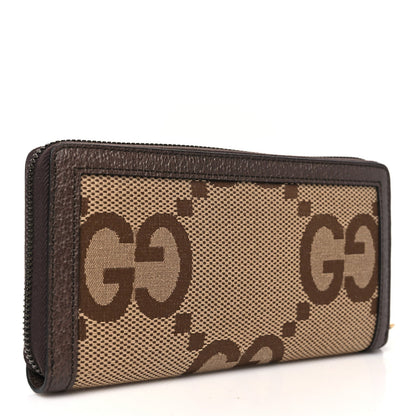 Gucci Monogram Jumbo GG Textured Dollar Calfskin Diana Zip Around Continental Wallet Camel Ebony New Acero 3 of 7