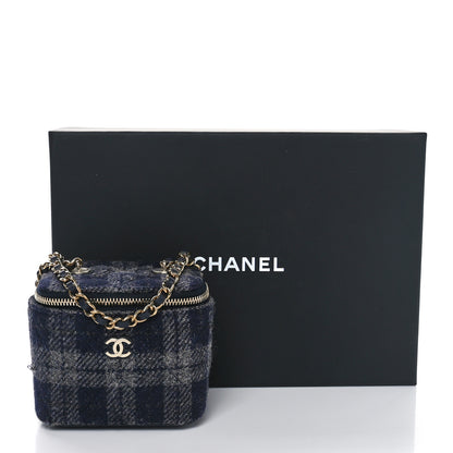 Chanel Wool Plaid Quilted Mini Vanity Case With Chain Blue 12 of 12