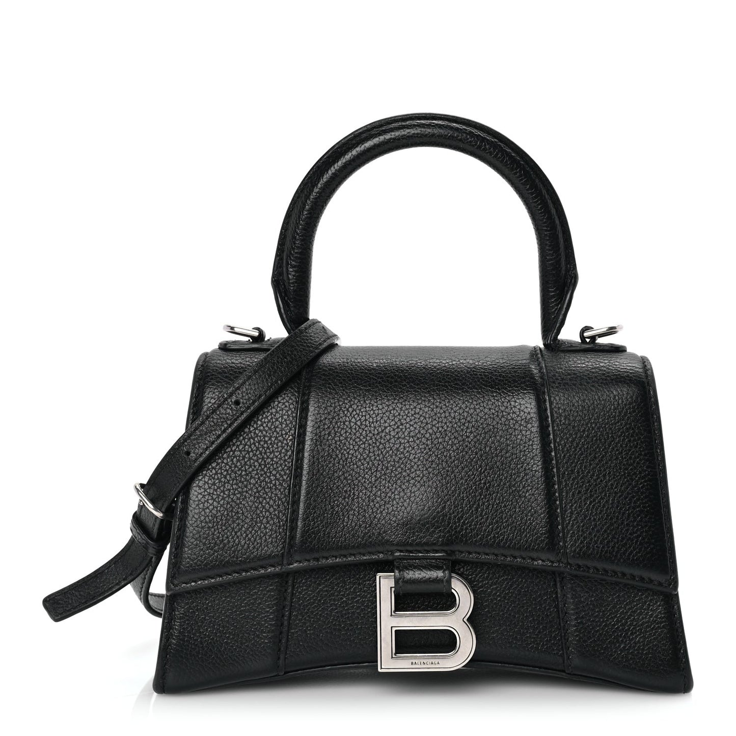 Grained Calfskin Hourglass Top Handle Bag XS Black