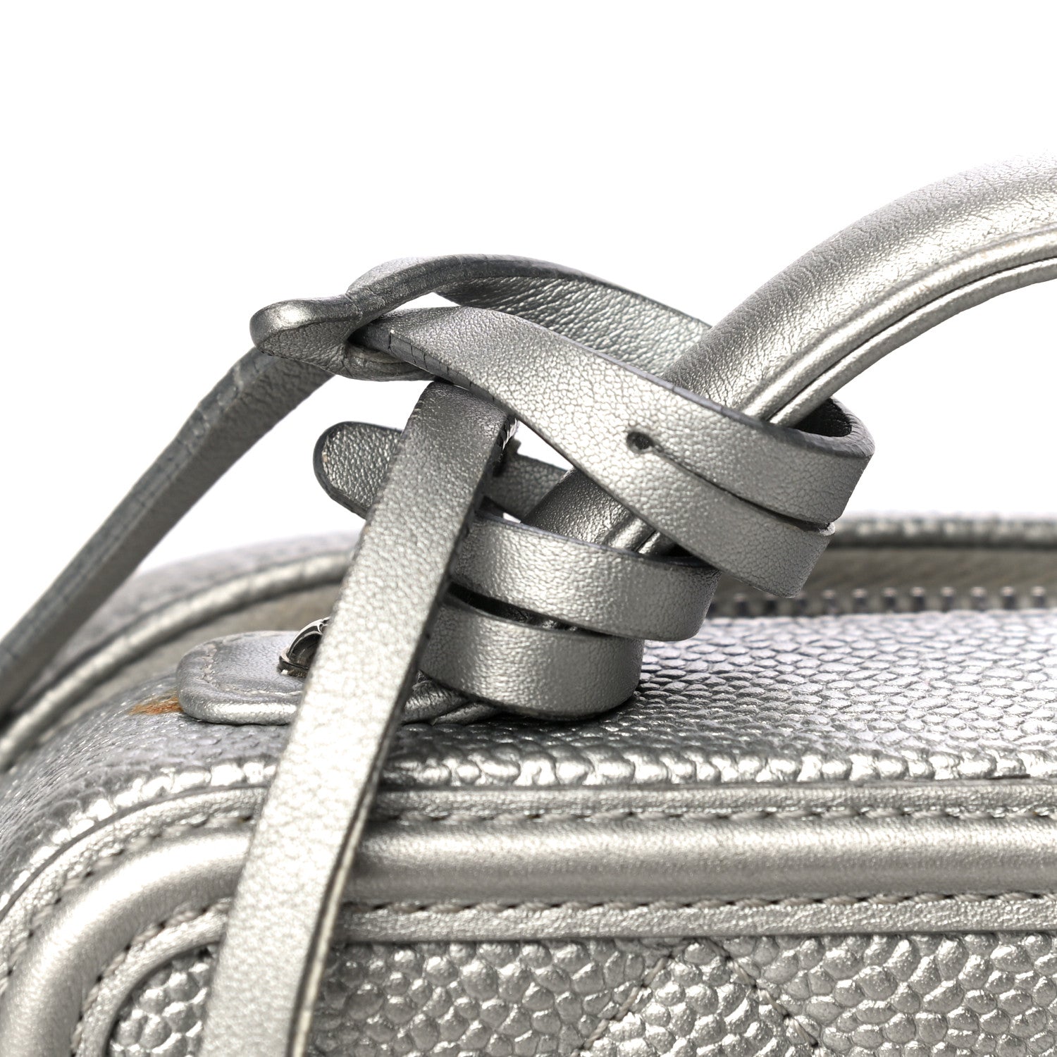 Chanel Metallic Caviar Quilted Small CC Filigree Vanity Case Silver 14 of 16