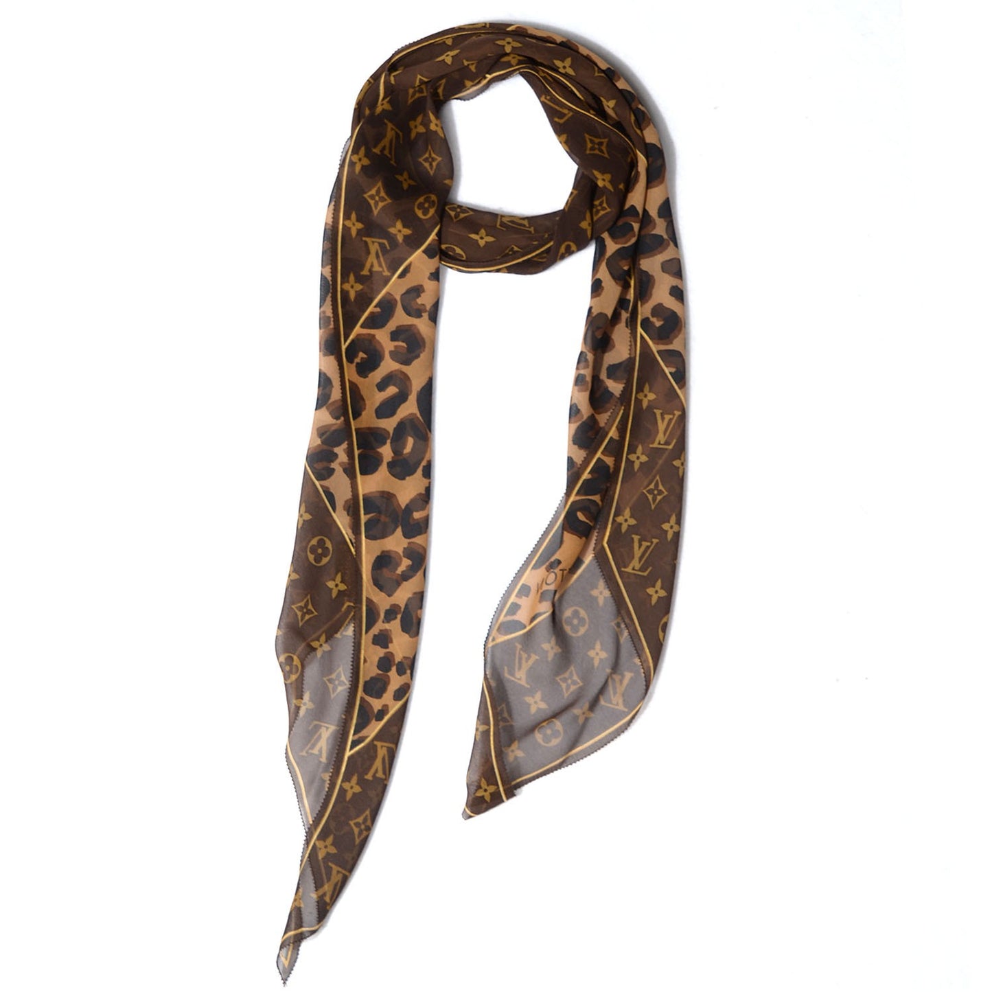 Silk Crepe Leopard Monogram Scarf