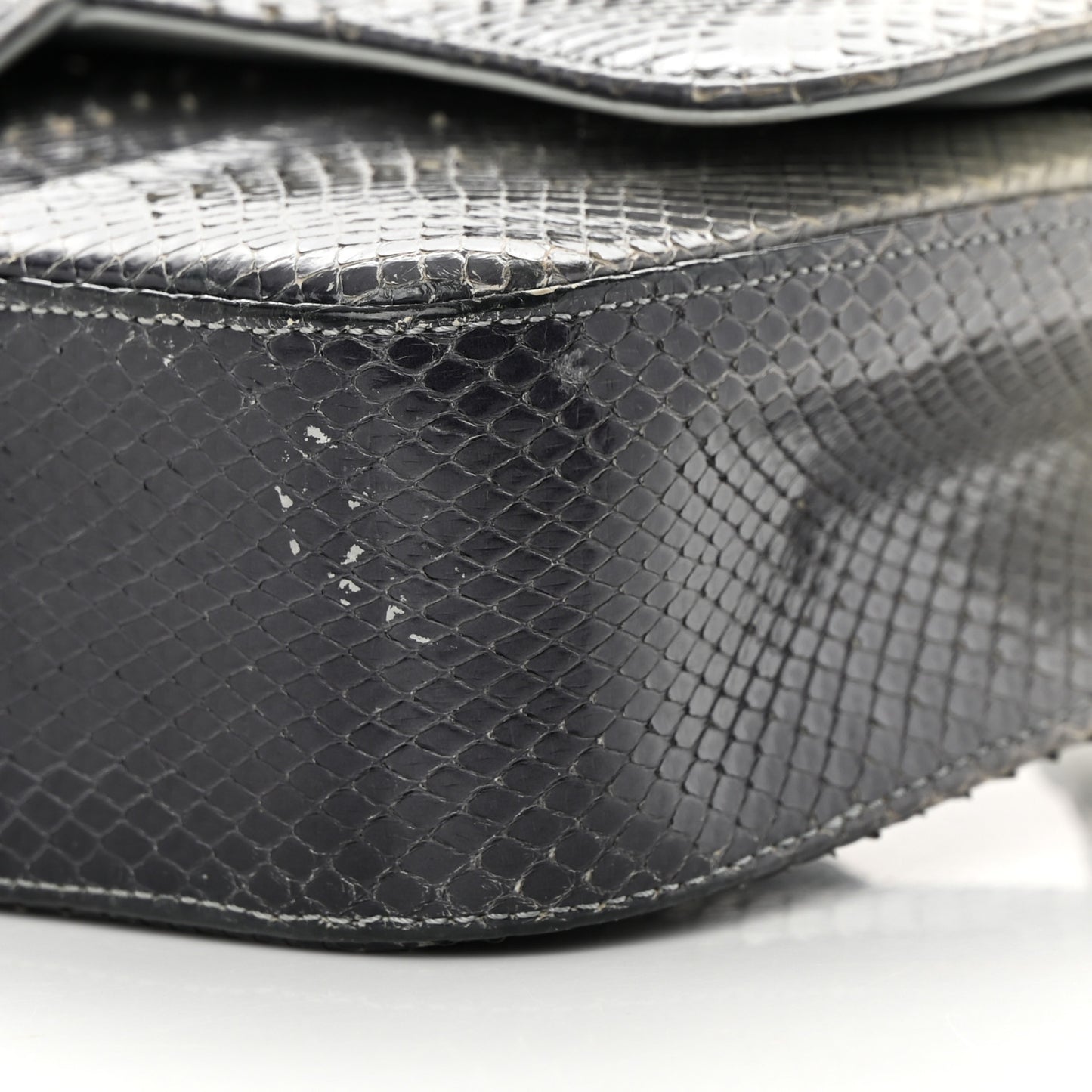 Metallic Snakeskin Medium Double Flap Light Blue