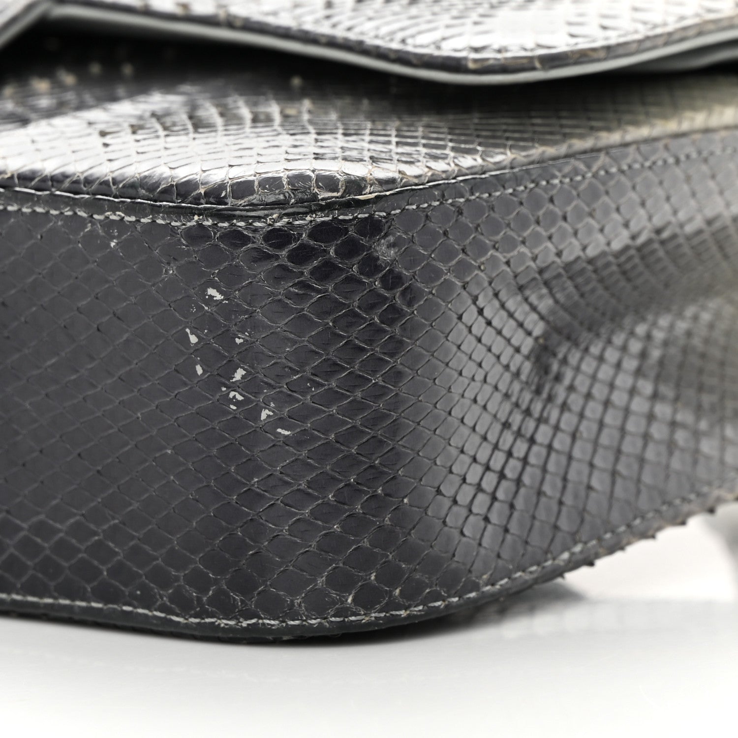 Chanel Metallic Snakeskin Medium Double Flap Light Blue 10 of 18