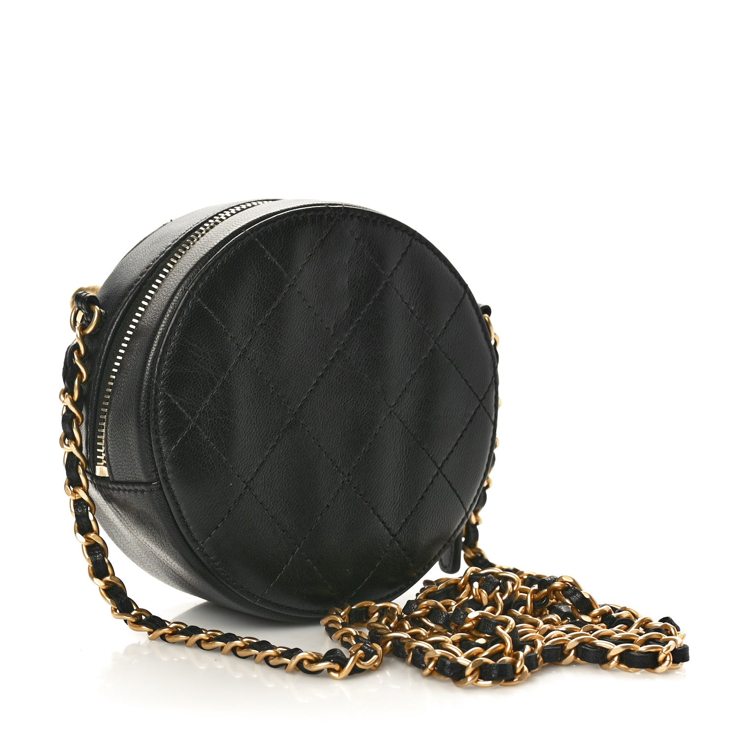 Chanel Goatskin Quilted Chic Pearls Chain Round Clutch With Chain Black 4 of 9