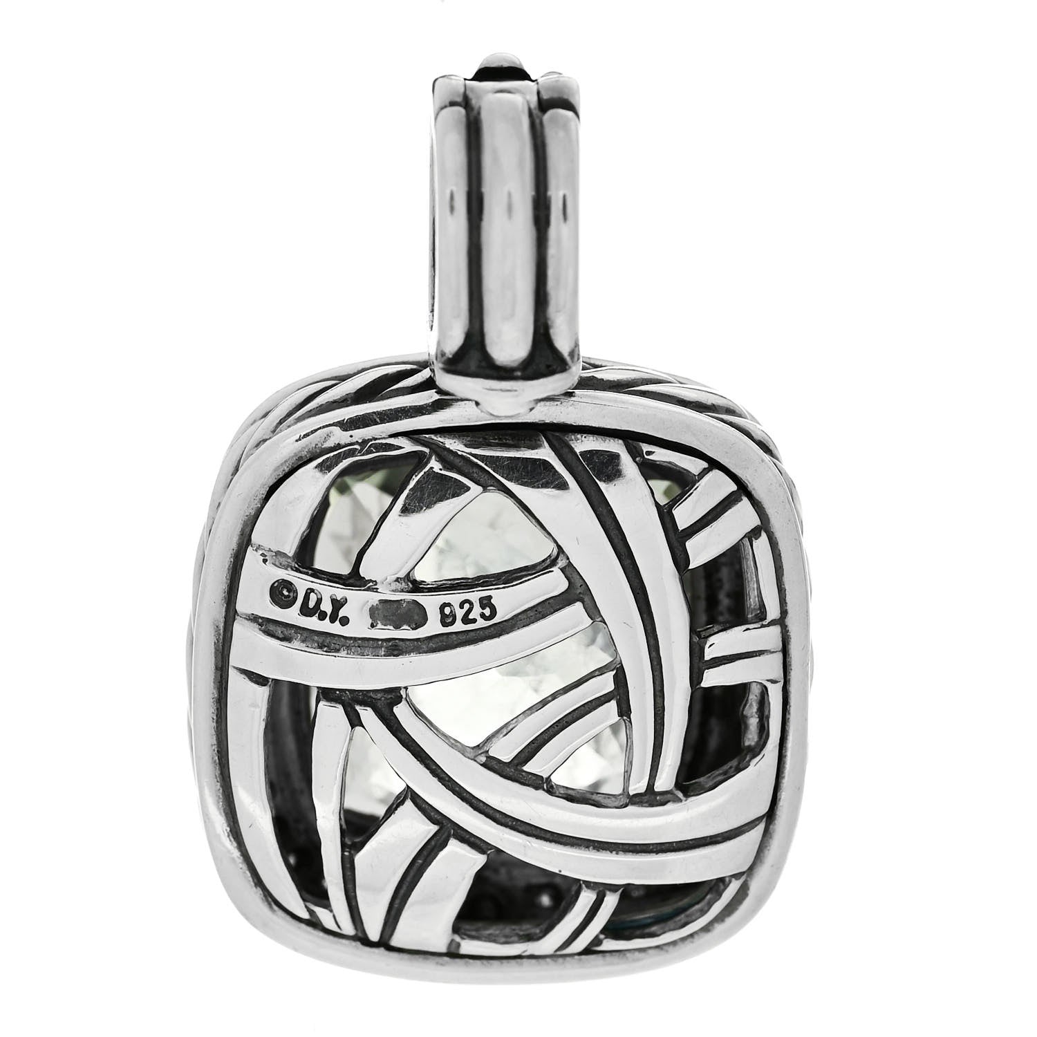 David Yurman Sterling Silver Diamond Prasiolite 14mm Albion Enhancer Pendant 3 of 4