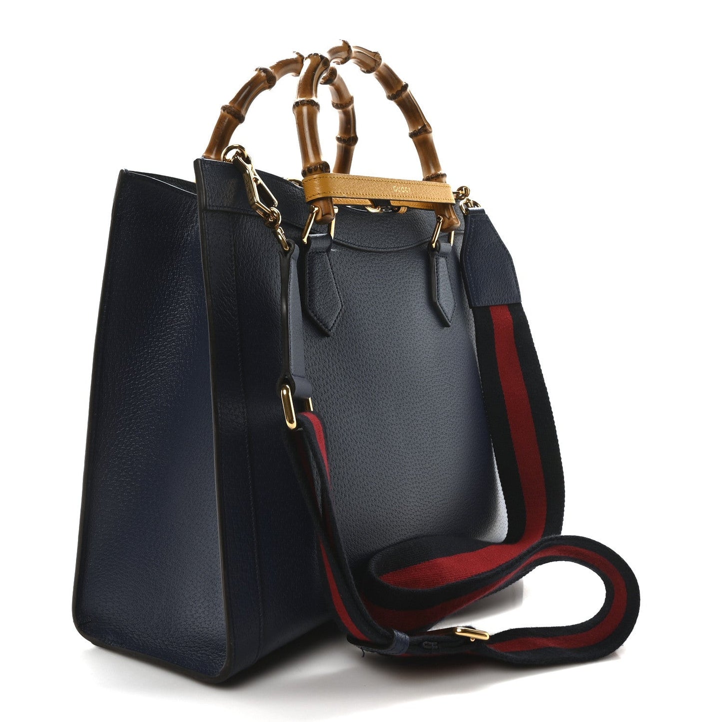 Textured Dollar Calfskin Web Medium Diana Tote Bag Royal Crop